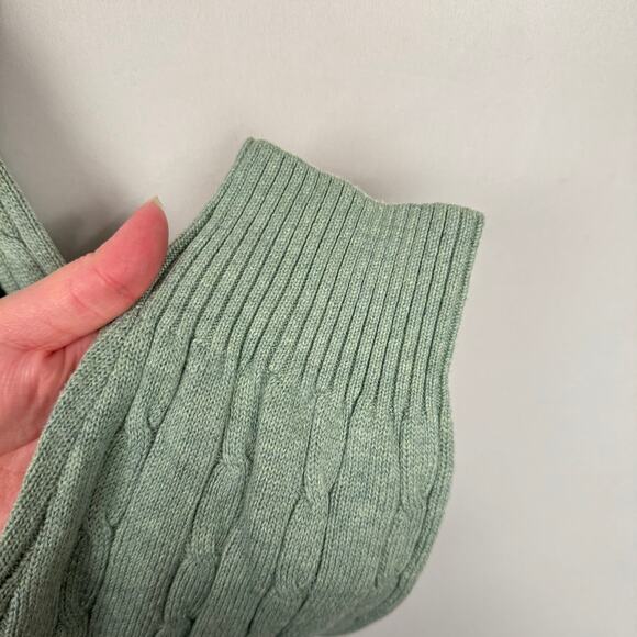 New Izod Sage Green Cable Knit Minimalistic Cotton Soft Crew Neck Sweater Medium - Picture 6 of 11